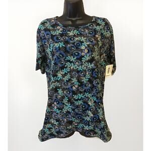 Lularoe Womens Irma Shirt Size XXS Black Floral New NWT Casual Short Sleeve